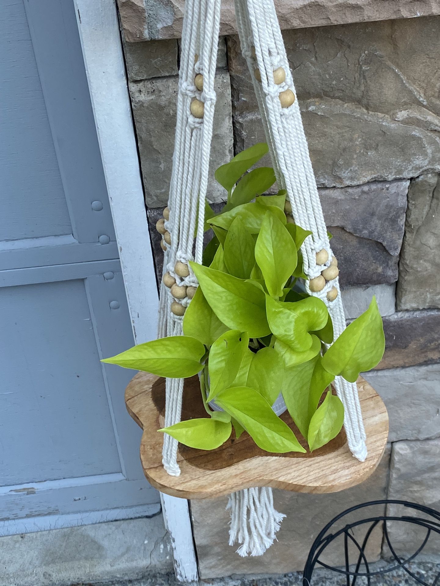 Macrame With Wood Plant Holder