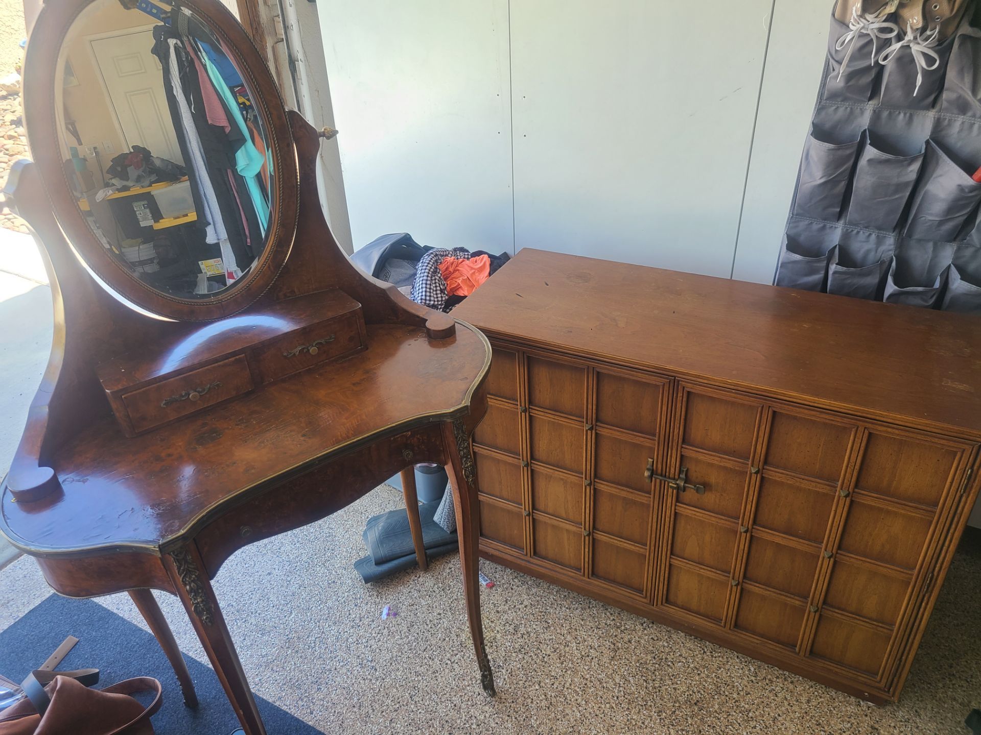 Vintage Vanity Mirror Dressing Table and Wood Cabinet