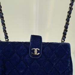 Chanel Mini Crossbody Bag In Navy Blue Velvet Chain Detachable 