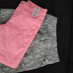Brand New Pair Of 14 16 Neon Pink Jeggings And A Lime Green Skirt Size 2