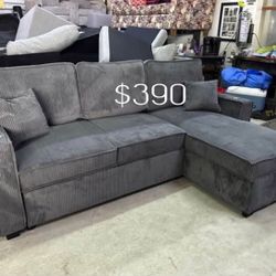 2-pc Sectional Sofa With Pull-out Bed & Storage Dark Gray Corduroy 