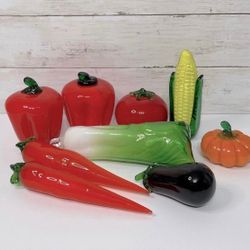 VTG Murano Style Art Glass Vegetables 9 Pc