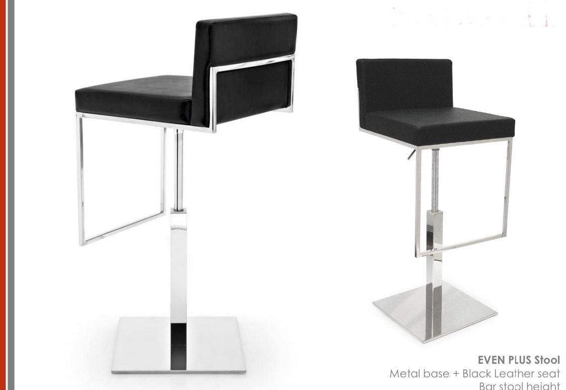 Even Plus stool with black leather and swivel metal base