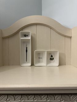 Rae Dunn Divided Ink Pen & Inkwell Holder, Sketch Ink Double Bowl Dish Desk Organizer 