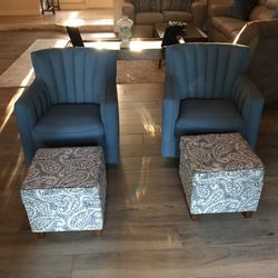Set Of 2 Upholstered Swivel Chairs With 2 Ottomans