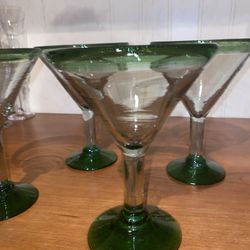 Set of 4 Hand Blown Margarita Glasses