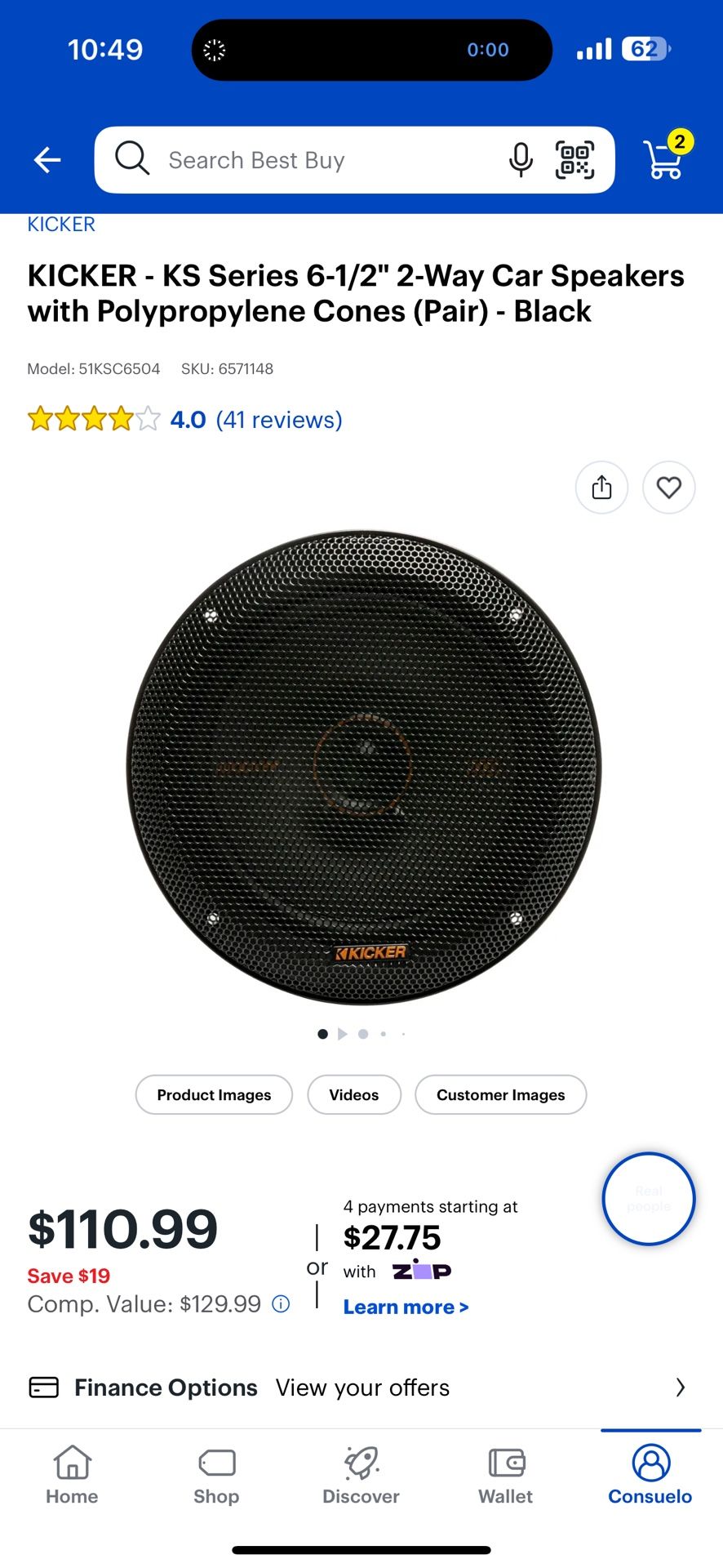 KICKER -KS Series 6-1/2" 2-Way Car Speakers with Polypropylene Cones (Pair) - Black& Speaker Harness