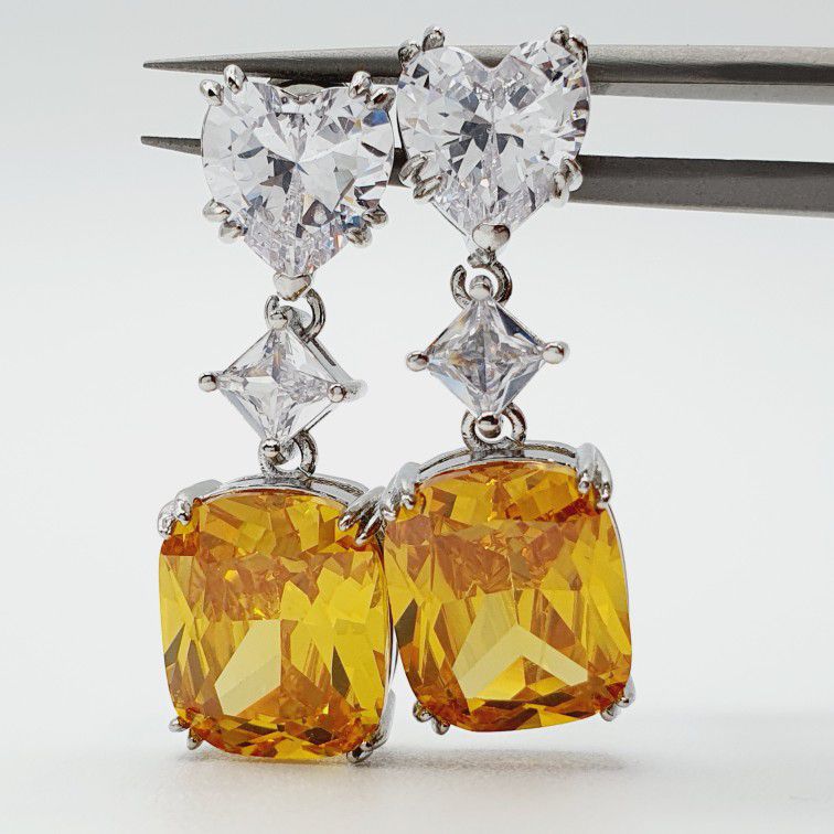 "Yellow Radiant Cut Heart Diamond Zircon Drop Earrings for Women, P1043
 
  