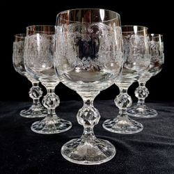 5- Bohemia Crystal "CASCADE" Needle Etched Wine Glasses, 


