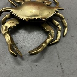 Vtg Brass Crab Ashtray Zodiac Symbol Jewelry Trinket Hinged Lid 6"