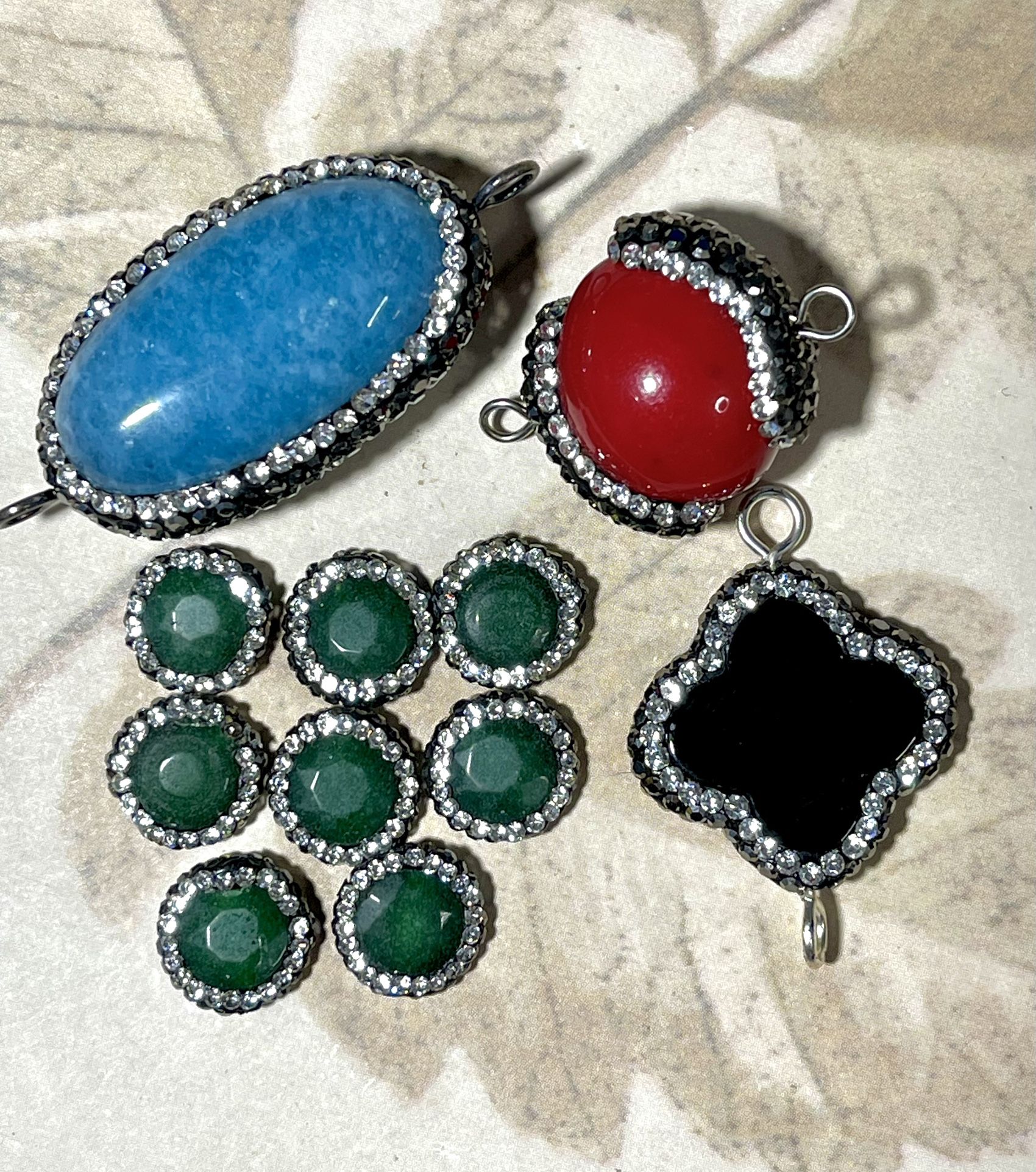 Assorted Pendants, Coral, Amazonite, Onyx, And More