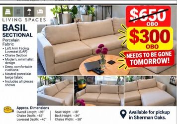 Living Spaces Basil Porcelain Sectional – $300 OBO
