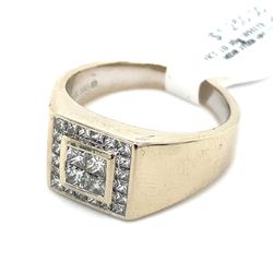 14k White Gold Mens Diamond Ring Princess Cut Cluster .9ctw I VS2 10.3grams Size 9 1/2 138941 11