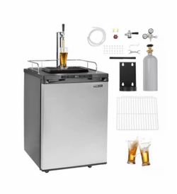 Beer Kegerator Single Tap Draft Beer Dispenser, Full Size Keg Refrigerator With Shelves, CO2 Cylinder, Drip Tray & Rail