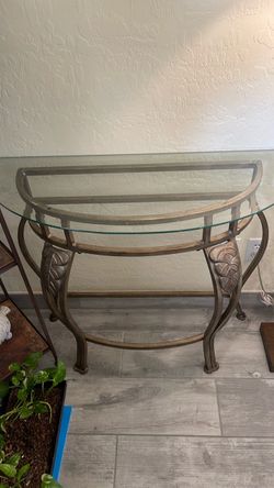 Half glass table with metal frame