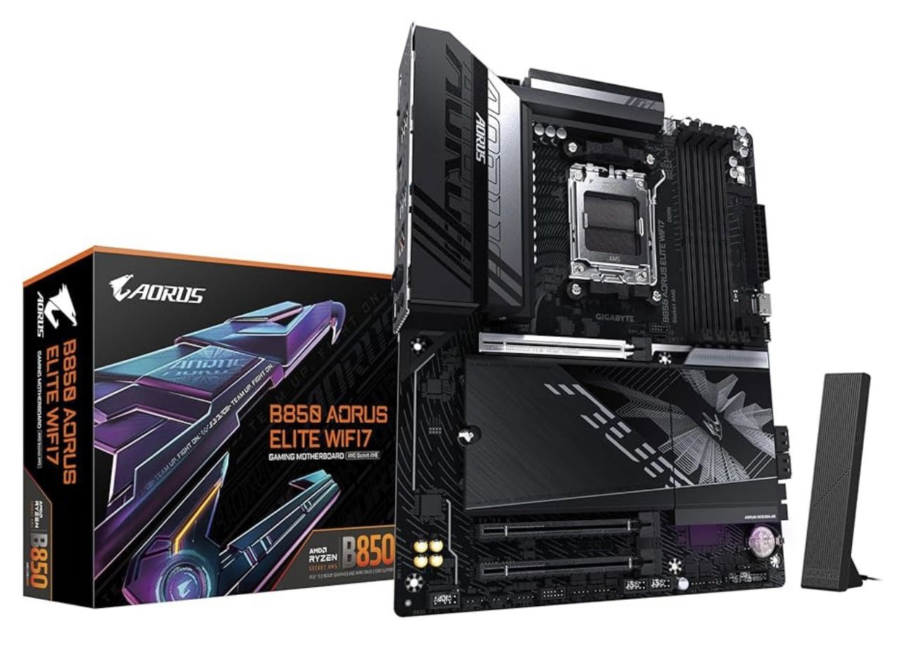 GIGABYTE B850 AORUS Elite WIFI7 AMD AM5 LGA 1718 Motherboard, ATX, DDR5, 3X M.2, PCIe 5.0, USB-C, WIFI7, 2.5GbE LAN, EZ-Latch,