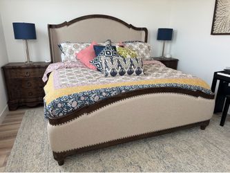King upholstered Camelback Bed Frame with Nailhead Trim