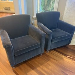 St. Timothy Chair Co. Lounge Club Chairs – Matching Pair Navy Velvet 