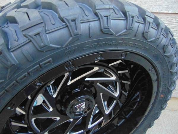22X12 Black and Silver Rims 33 14.50 22 TIS M/T 12ply Tires 8X6.5 -44MM Offset