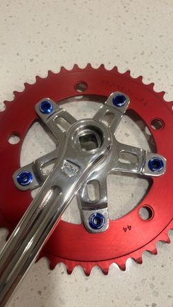 Vintage Sugino Maxy Crankset Pro Neck USA 44T Red Chainring Old School BMX
