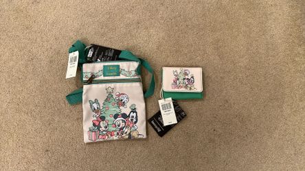 NEW Loungefly HolidayMickey And Friends Flap Wallet And Passport Crossbody Bag, The Sensational Six Disney Holiday Bag And Wallet