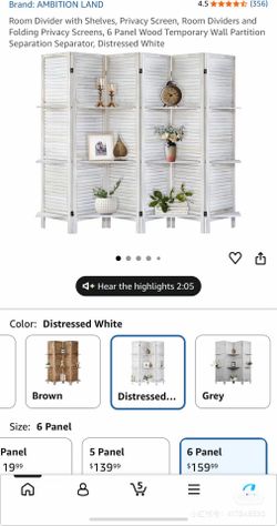 6-Panel Room Divider with Shelves5.6ft Tall Folding Privacy Screen Panels, Room Divider Wall, Divider for Room Separation, Room Divider ShelvesEffecti