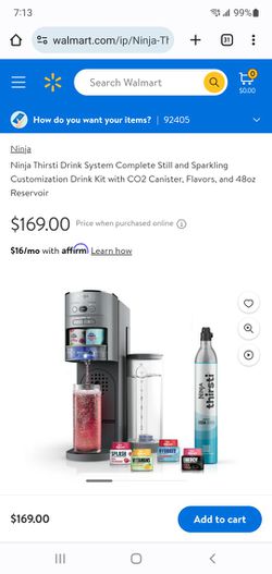 Ninja Thirsti Drink System Complete Still and Sparkling Customization Drink Kit with CO2 Canister, Flavors, and 48oz Reservoir, WC1000, Gray