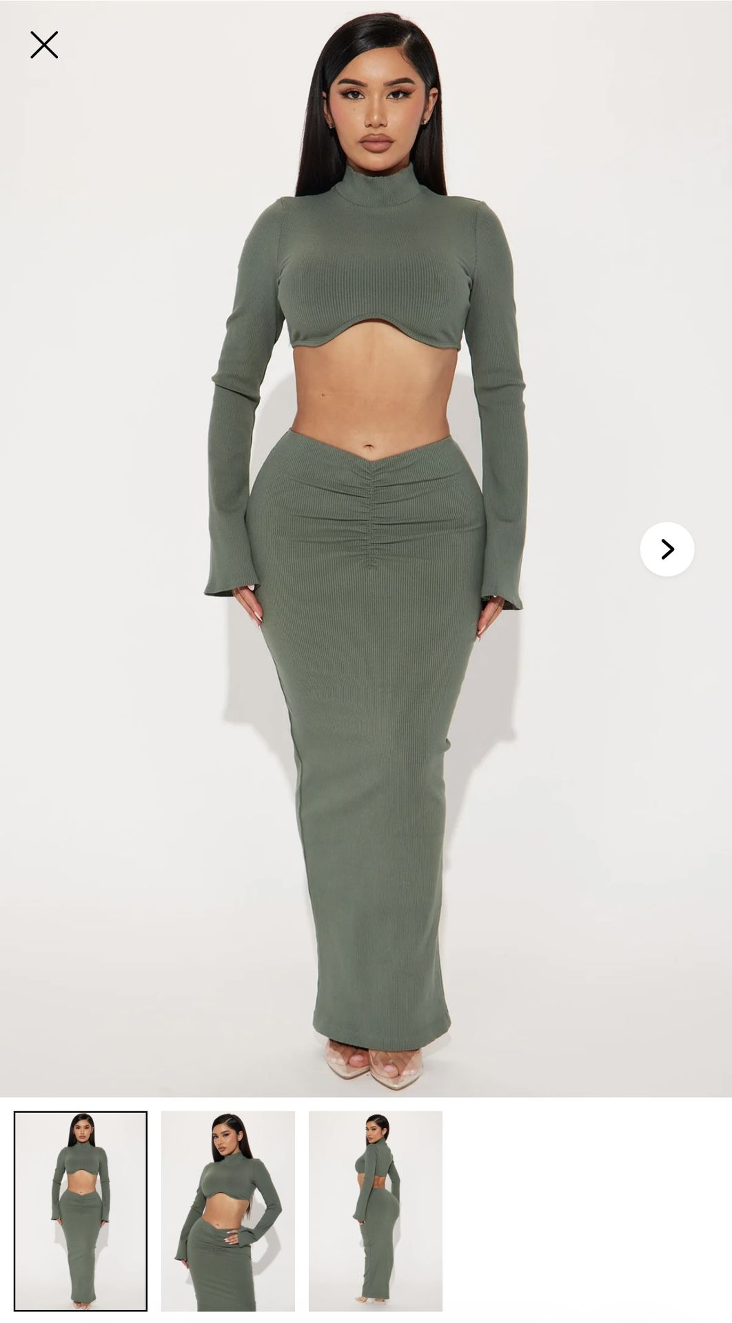 Green Two Piece Skirt And Top Fashion Nova Size Medium 