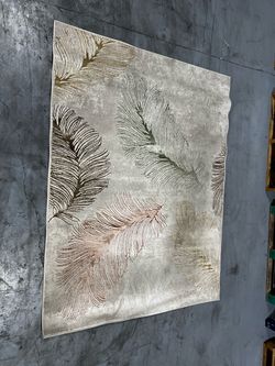 Large Area Rug Feather Print Cream