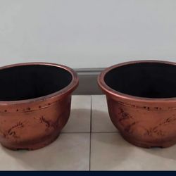 *** NEW LOW PRICE *** PAIR of 15" (Diameter) Copper Resin Planters ($30 - PAIR) @ Lasting Creations