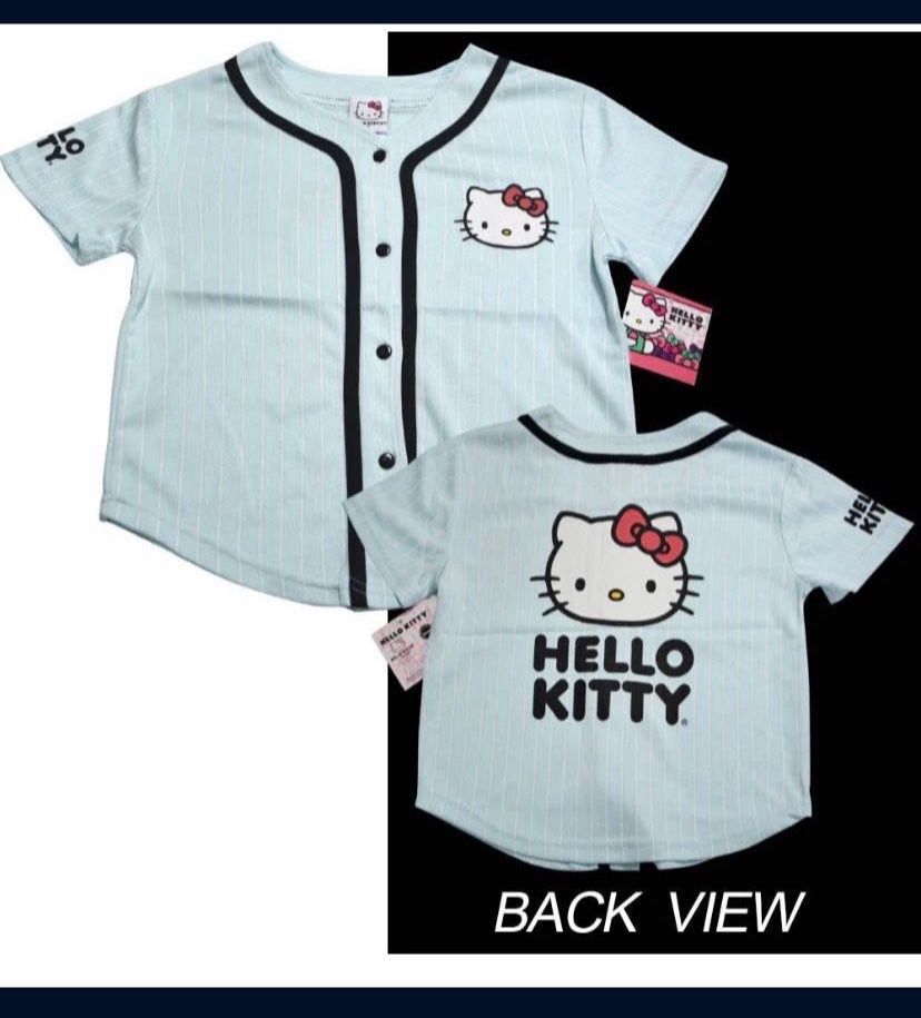 Sanrio Hello Kitty Logo PinStripe Baseball Girl Jersey Size 12 - Baby Blue