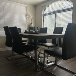 Modern Dark Wood Dining Table + 6 Chairs – Great Condition