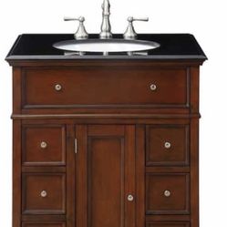 Home Decorators Collection Hampton Harbor 28 in. W x 22 in. D Bath Vanity in Sequoia with Granite Vanity Top in Black