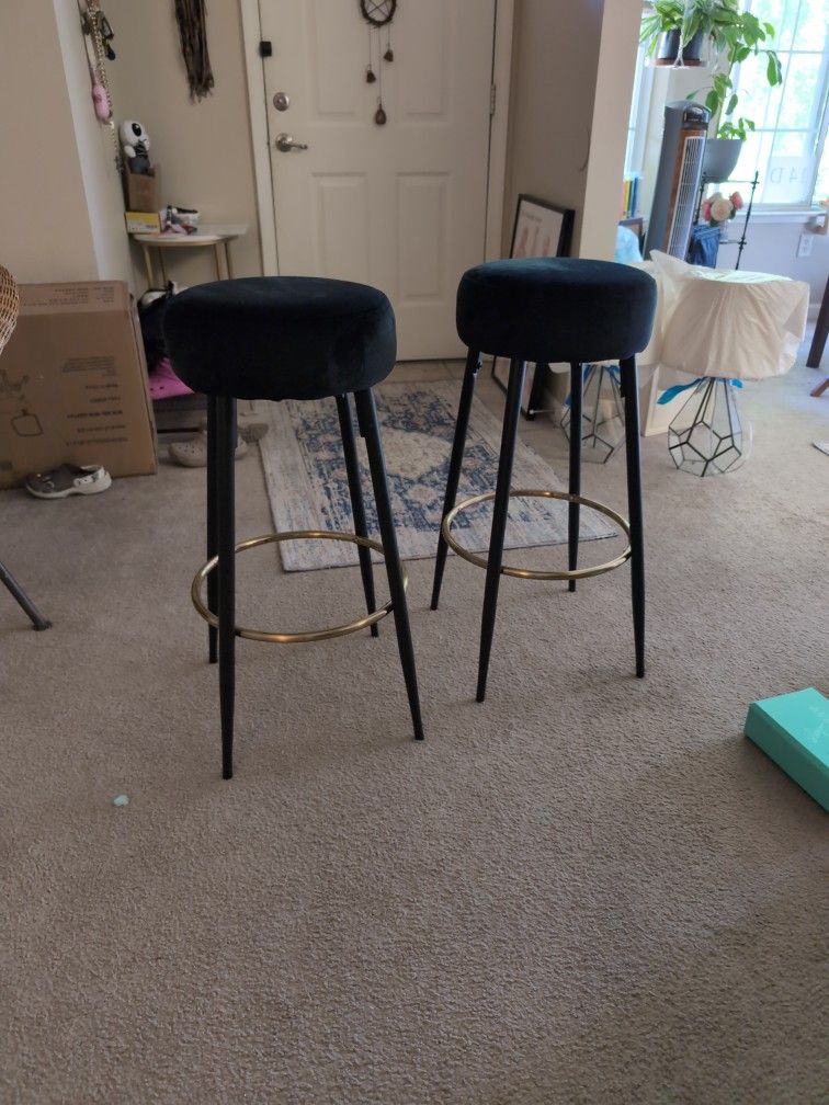 Bar Height Black Velvet Stools (Pair)