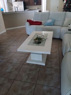 White Coffee Table with Mirrored Inlay