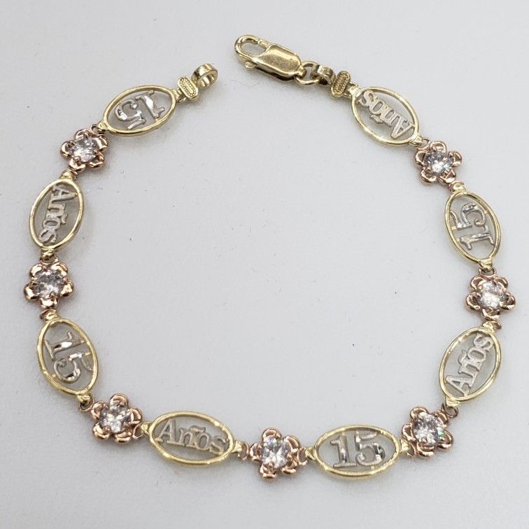 Real 14k GOLD 15 Anos Quinceanera Bracelet