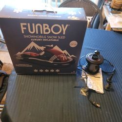 NEW FUNBOY SNOWMOBILE SNOW SLIDE INFLATABLE AND INTEX NEW AIR PUMP $ BOTH FOR $90 FIRM PRICE 