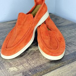 Loro Piana Orange Suede Moccasins