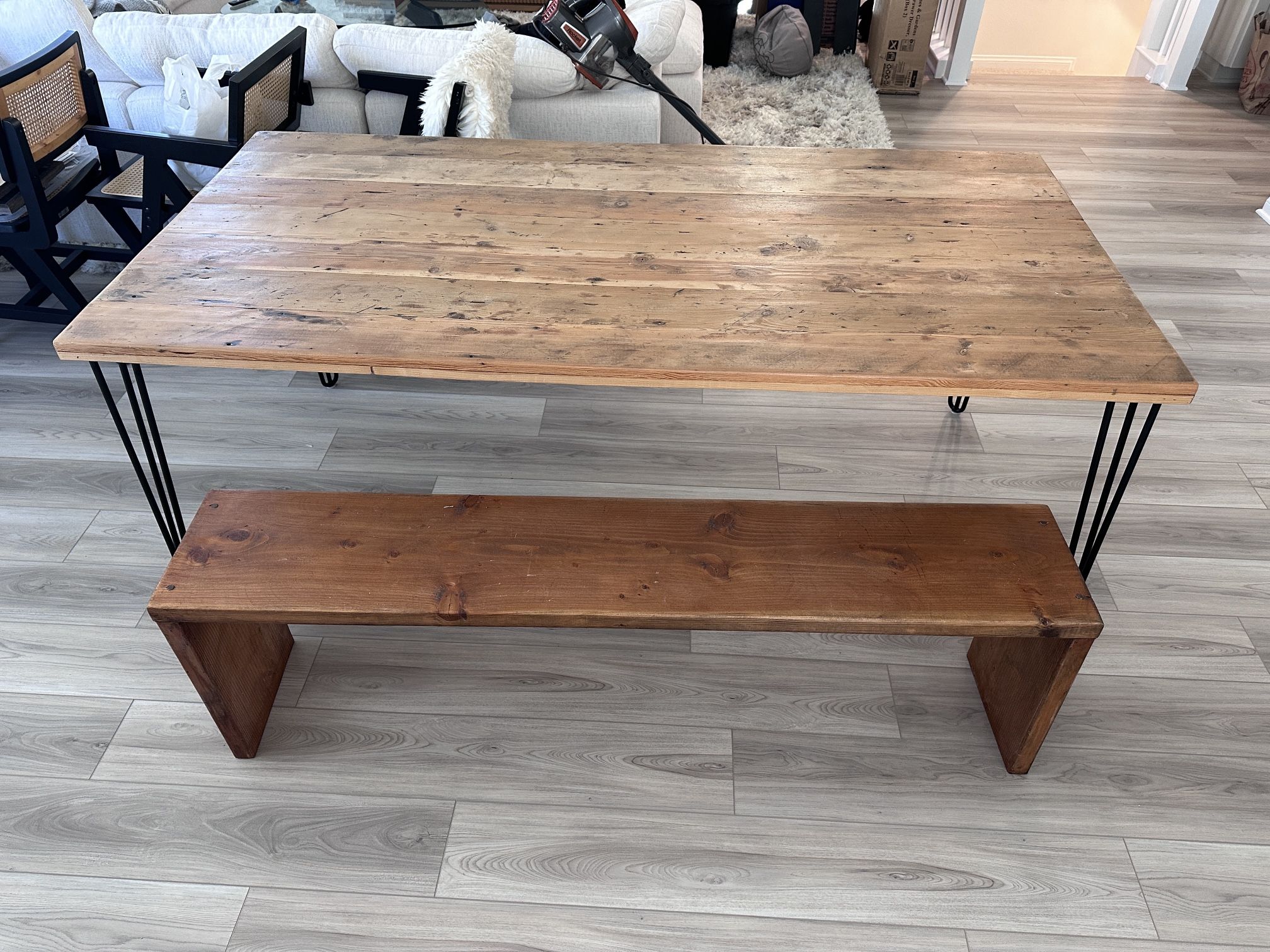 Reclaimed Wood Dining Table And 2 Benches