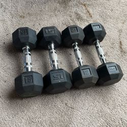 Hex Dumbbell Set with Rubber Grip 15 And 12 Pounds 