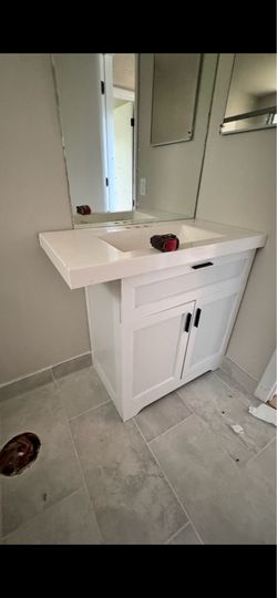 36” white bathroom vanity sink/countertop