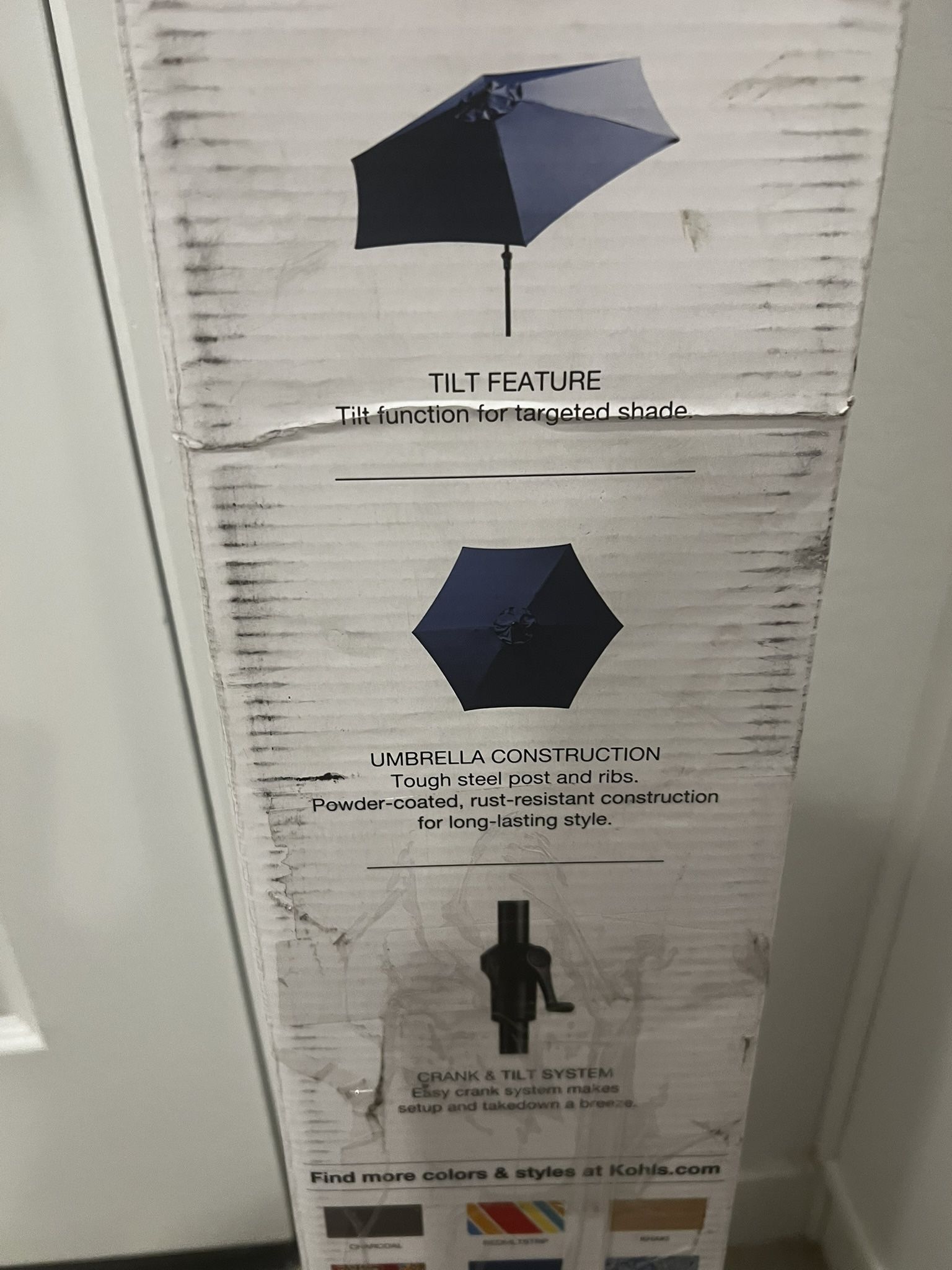 Brand New In Box Crank & Tilt Patio Umbrella 9’ Blue