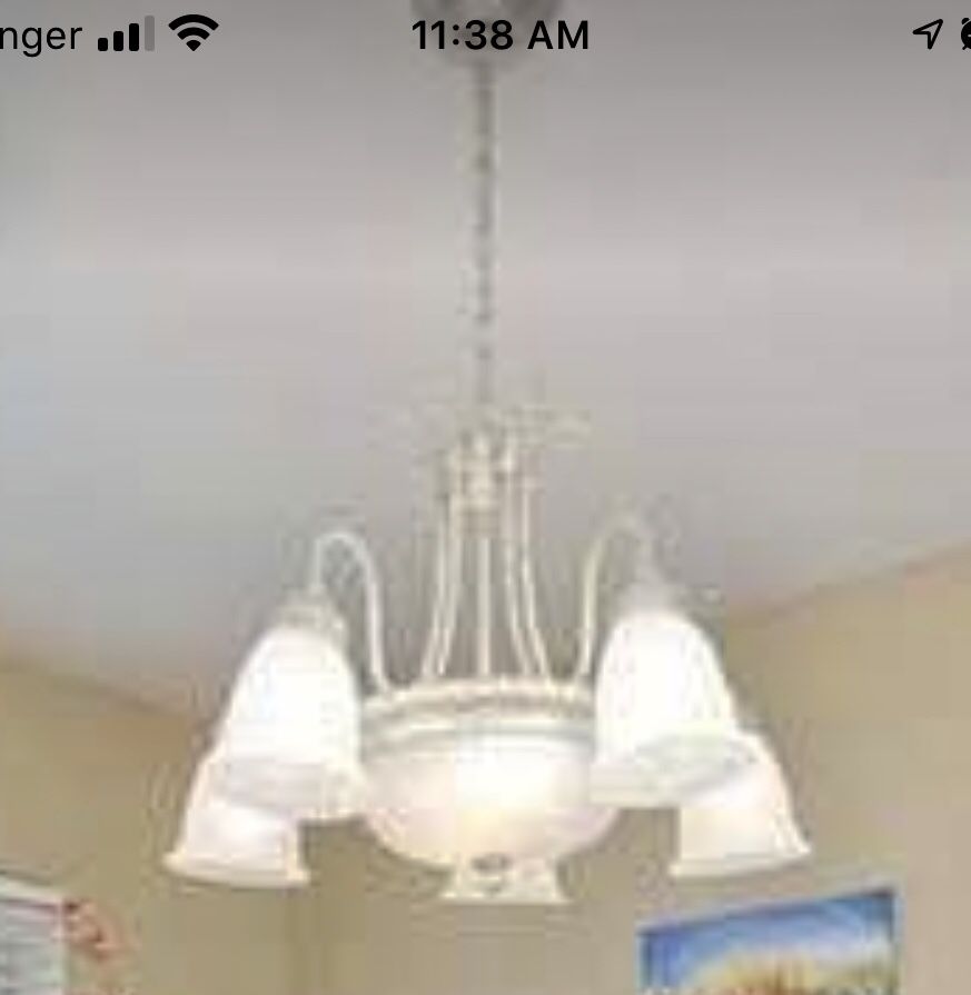 Beautiful Chandelier white frosted glass with white metal.