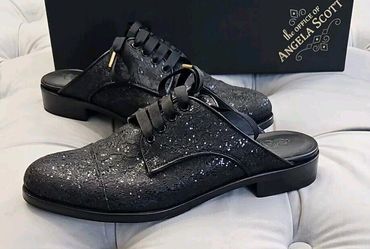 The Office of Angela Scott Mr. Winnie Black Slides Mule Oxford Womens Shoes 37.5
