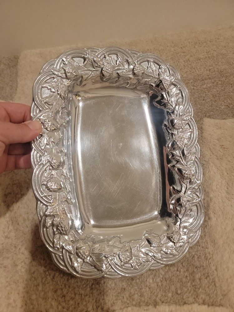 Vintage Wilton Pewter Armetale Rectangular Platter Serving Dish Acorns Leaves