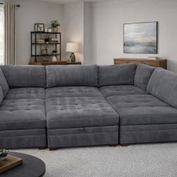 Costco Thomasville 6-Piece Modular Sectional Sofa w/ Storage Ottoman – Dark Gray – Modular Couch