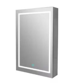 DEERVALLEY 24 in. W x 36 in. H Rectangular Silver Aluminum Single-View Surface-Mount Medicine Cabinet with LED Mirror, Left Door
