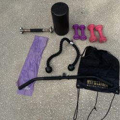 Fitness- Lat Bar - Tricep Rope Attach- Dumbbells- Foam Roller Elastic Band 