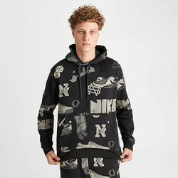 NEW Nike Men's Sportswear Club Fleece Printed Black Pullover Hoodie - Medium