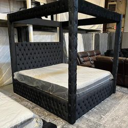 CANOPY PLATFORM TUFTED BED FRAME KING $599